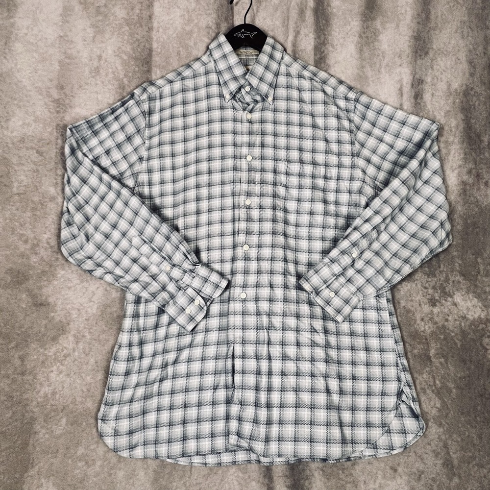 Nordstrom Mens Large Blue Gray Plaid Button‎ Down Long Sleeve Flannel Shirt